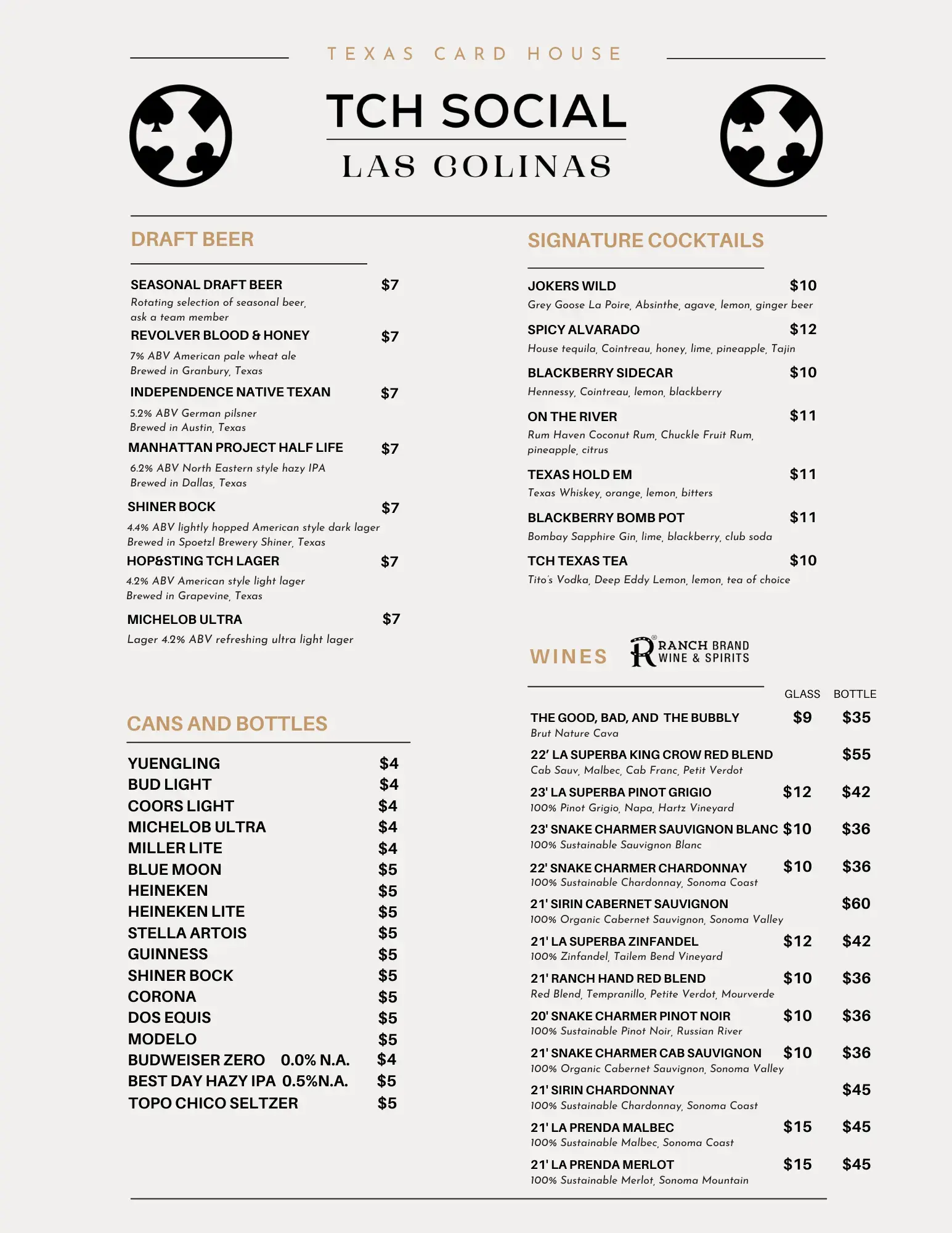 TCH Social Las Colinas Jan. 2025 Drinks Menu