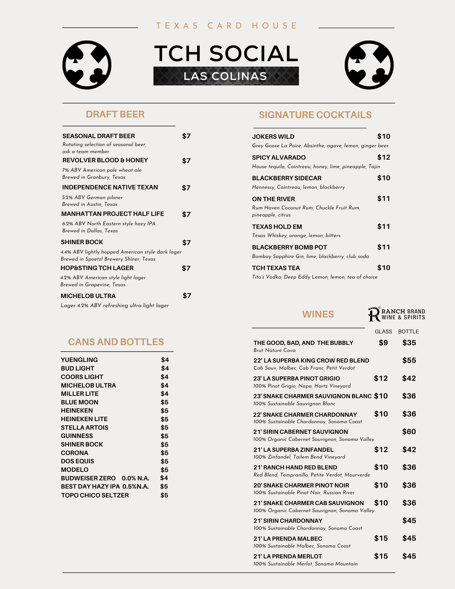 Drink Menu at TCH Social Las Colinas