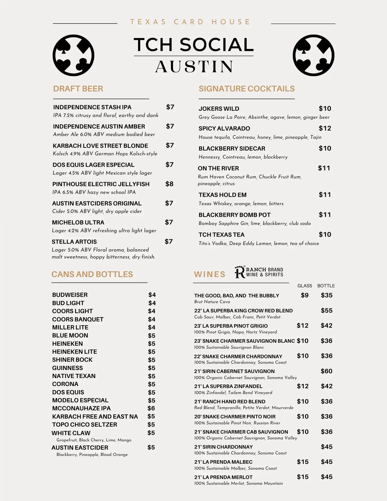 TCH Social Austin Drink Menu