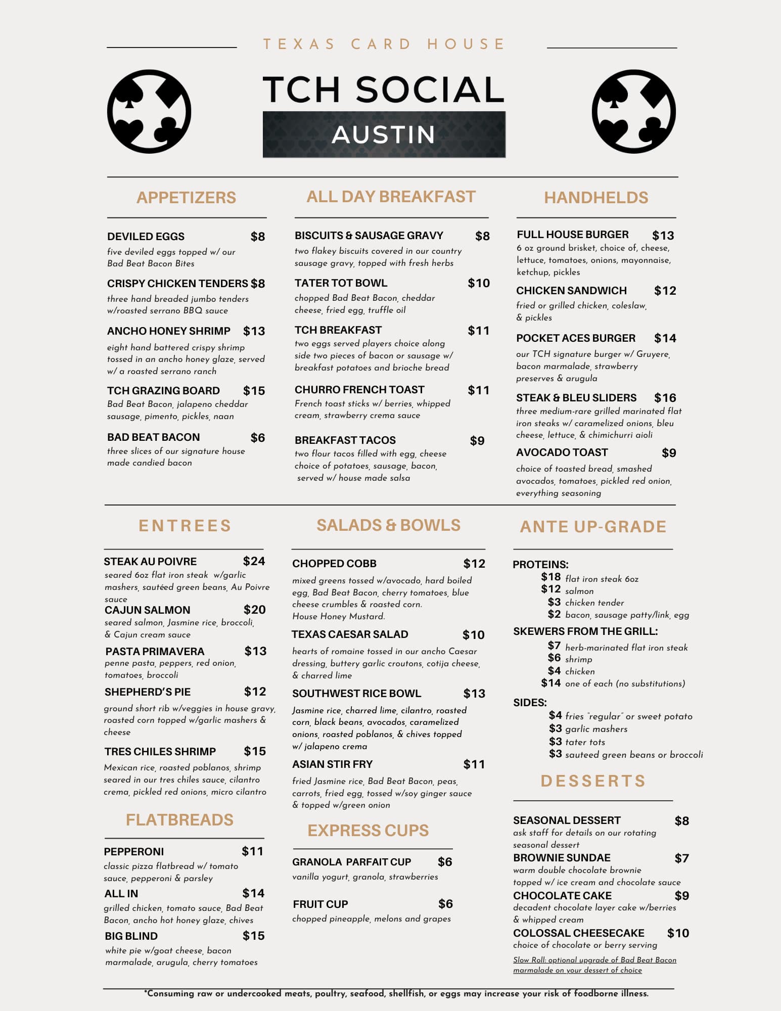 Food Menu at TCH Social Austin