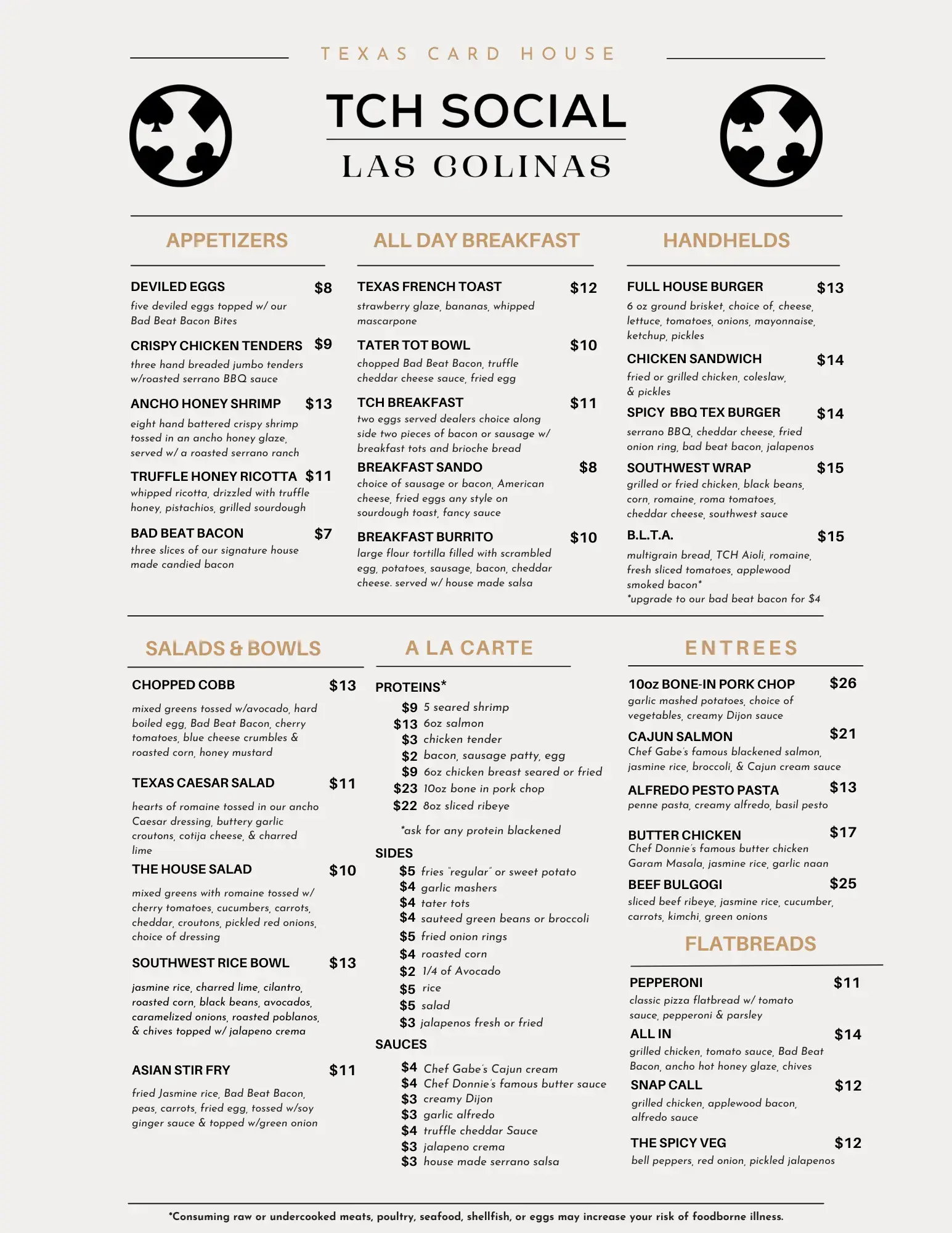 TCH Social Las Colinas Jan. 2025 Food Menu