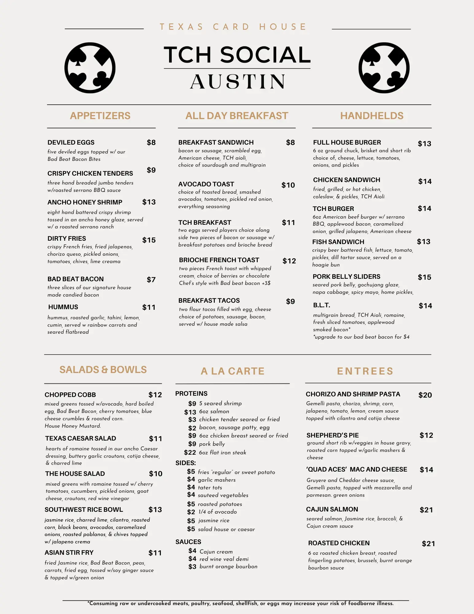 TCH Social Austin Food Menu