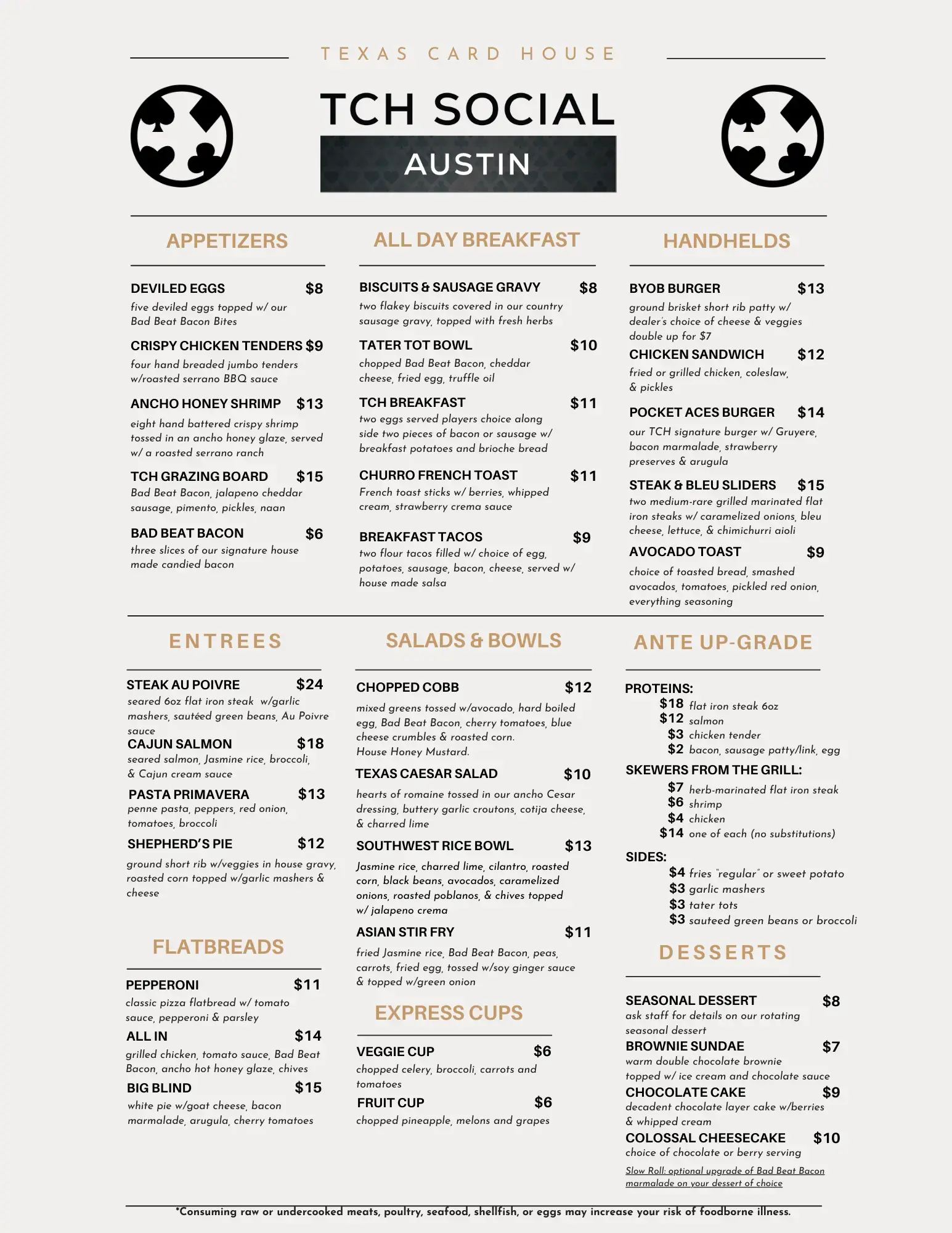 Food Menu for TCH Social Austin